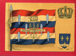 CARTE COLORISEE 1954 ETENDARD DE HENRI IV 1589 1610 SERIE ORIFLAMME BANNIERE FANION DRAPEAU DE FRANCE DESSIN LEROUX - Drapeaux