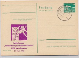 DDR P84-7-86 C139 Postkarte Zudruck HOLZWURM KOLLOQUIUM Nordhausen Stpl. 1986 - Privé Postkaarten - Gebruikt