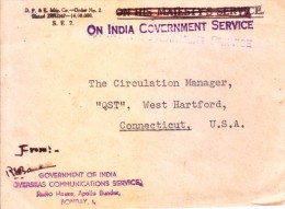 India 1950 Commercial Cover-on India Government Service Posted From Bombay Rms To Connecticut, U.s.a. - Cartas & Documentos