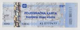 CROATIA -  KROATIEN:   Tram And Buss Ticket - ZET , ZAGREB . Fine Used. - Kroatien