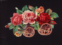 Rare Découpi Fin XIXe Siècle, Chocolat Payraud, Brouette De Roses - Fleurs