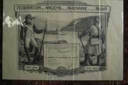 MILITARIA GUERRE 1914-1918- TRES BEAU DIPLOME FEDERATION ANCIENS RHENANIE ET RUHR- M. BRAMONT LEONARD ARMEE DU RHIN - Afiches