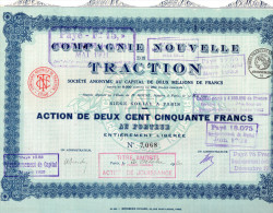 COMPAGNIE NOUVELLE DE TRACTION-ACTION DE DEUX CENT CINQUANTE  FRANCS-SIE'GE SOCIAL A PARIS - Transporte