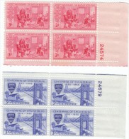 #1004 And #1012 Betsy Ross Patriotic Flag, Civil Engineering Geo. Washington Bridge, Plate # Blocks Of 3-cent Stamps - Números De Placas