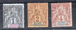 Guinée N°1 - 2 - 3  Neuf Sans Gomme    Le N°3 Def Fente - Unused Stamps