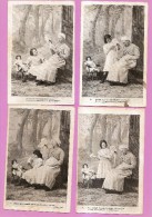 LOT DE 4 CARTES - FEMME AVEC UNE QUENOUILLE - ENFANT AVEC UNE POUPEE - VERSO : PUB CORMEILLES... - état Voir Description - Collezioni & Lotti