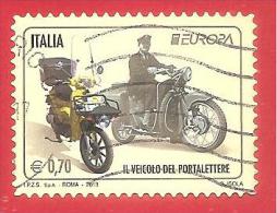 ITALIA REPUBBLICA USATO - 2013 - Europa - Motocicli Usati Per Servizio Postale - Veicolo Portalettere - € 0,70 - S. 3390 - 2011-20: Afgestempeld