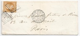 - Lettre - SEINE - PARIS - Losange "F" S/TPND N°13 - PORT LOCAL - Cachet à Date T.15 - 1856 - 1853-1860 Napoleon III