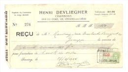 Reçu De Henri DEVLIEGHER - Charbons à SERAING 1934  (sf92) - 1900 – 1949