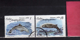 CUBA 1980  FAUNA Animals Fishes MARINE MAMMALS FISH ANIMALI PESCI PESCE MAMMIFERI MARINI MAMIFEROS MARINOS USATO USED - Oblitérés