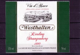 RIESLING- (Etiquette Collée Sur Feuille D´expo) Strangenberg 1990 - Riesling