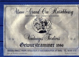 GEWURZTRAMINER - Vendanges Tardives Gran Cru -1986   (Etiquette Collée Sur Feuille D´expo) - Gewurztraminer