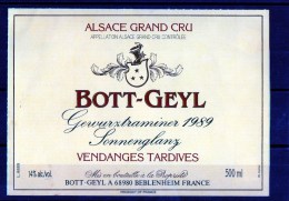 GEWURZTRAMINER - Vendanges Tardives Gran Cru -1989   (Etiquette Collée Sur Feuille D´expo) - Gewurztraminer