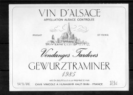 GEWURZTRAMINER - Vendanges Tardives  1985 (Etiquette Collée Sur Feuille D´expo) - Gewurztraminer