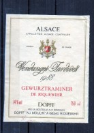 GEWURZTRAMINER - Vendanges Tardives 1988  (Etiquette Collée Sur Feuille D´expo) - Gewurztraminer