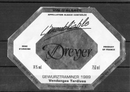 GEWURZTRAMINER - Vendanges Tardives 1989  (Etiquette Collée Sur Feuille D´expo) - Gewurztraminer