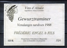 GEWURZTRAMINER - Vendanges Tardives 1988  (Etiquette Collée Sur Feuille D´expo) - Gewurztraminer