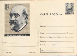 Romania, Stationery Postcards,unused 1968 - Mihail Kogalniceanu,Writter And Freemason Romanian - Vrijmetselarij