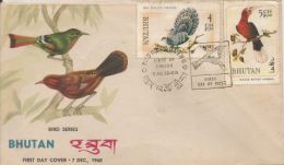 Bhutan FDC 1968, Birds Series, 4 CH And 5 CH, Bird, Grey Peacock Pheasant, Hornbill, Airmail, As Per Scan - Bhutan