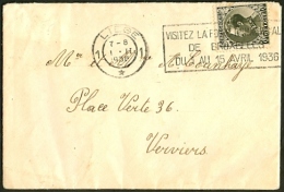 Lettre Avec COB 401 Expédiée De Liège Avec Cachet Et Flamme Pub Pour Foire Commerciale De Bruxelles Vers Verviers Le 1/2 - 1934-1935 Léopold III