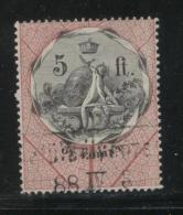 HUNGARY ALLEGORIES REVENUE 1881 5FT BLACK & ROSE WMK FT BAREFOOT 127 PERF 11.50 X 11.50 - Revenue Stamps