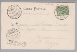 NE Vue Des Alpes 1903-08-29 Langstempel Auf Ansichtskarte - Lettres & Documents