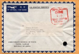 Taiwan 1969 Taxe Perque Cover Mailed To USA - Brieven En Documenten