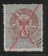 HUNGARY 1914 REVENUE 6F ROYAL CROWN PERF 12.00 X 12.00 BAREFOOT 339 - Fiscale Zegels