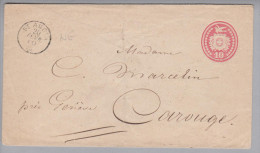NE St. Aubin 1869-02-20 Fingerhut-stempel Auf 10Rp. Tüblibrief Nach Carouge - Storia Postale