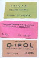 3 BILLETES DE AUTOBUS DE ANDORRA (Ref:2+Tc) - Europe