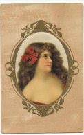 Carte Soie Portrait Medaillon Gaufrée Belle Femme Silk Card Embossed - Sonstige & Ohne Zuordnung