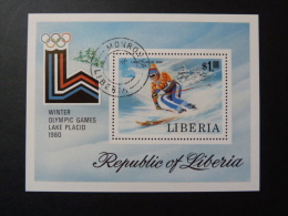 BLOC FEUILLET "LIBERIA" J.O. LAKE PLACID - 1980 - Ski - Invierno 1980: Lake Placid