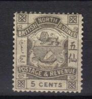 W315 - BORNEO DEL NORD 1889 , 5 Cent  Yvert N. 39  *  Mint - Nordborneo (...-1963)