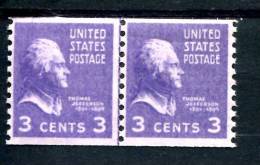 200912331 1939 (XX) POSTFRIS MINT NEVER HINGED  SCOTT 842 JOINT LINE PAIR  PRESIDENTIAL ISSUE JEFFERSON THOMAS - Ungebraucht