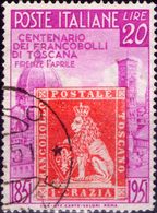 VARIETA 1951 - CENTENARIO FRANCOBOLLI DI TOSCANA - COLORE ROSSO SPOSTATO A DESTRA - Varietà E Curiosità