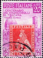 VARIETA 1951 - CENTENARIO FRANCOBOLLI DI TOSCANA - COLORE ROSSO SPOSTATO IN BASSO - Varietà E Curiosità