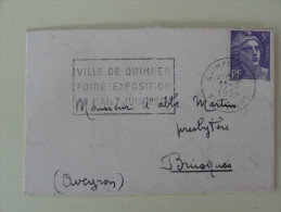 5fr Marianne "Ville De Quimper  Foire Expo 1954 " Sur Lettre - Oblitérations Mécaniques (flammes)