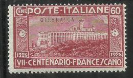 COLONIE ITALIANE CIRENAICA 1926 S. FRANCESCO CENT. 60  MNH - Cirenaica