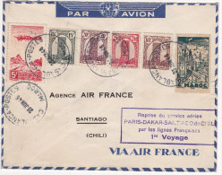 Morocco 1946 Flight Cover Paris - Dakar - Santiago De Chile Sent From Casablanca - First Flight Covers