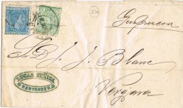 8922. Envuelta SANTANDER 1875. Impuesto Fe Guerra - Briefe U. Dokumente