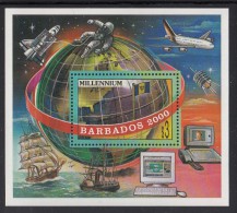Barbados MNH Scott #977 Souvenir Sheet $3 Millenium - Sailing Ships To Space Shuttle - Barbades (1966-...)
