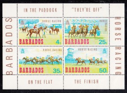 Barbados MNH Scott #315a Souvenir Sheet Of 4 Horse Racing - In The Paddock, "They're Off", On The Flat, The Finish - Barbados (1966-...)