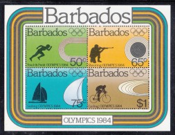 Barbados MNH Scott #626a Souvenir Sheet Of 4 1984 Summer Olympics Los Angeles - Track, Shooting, Sailing, Cycling - Barbades (1966-...)