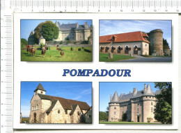 POMPADOUR  -  4 Vues  :  Le Château Et  Chevaux  -  La Jumenterie Du Haras National - L Eglise  -  Le Château - Arnac Pompadour