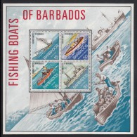 Barbados MNH Scott #395a Souvenir Sheet Of 4 Fishing Boats Of Barbados - Old Sailboat, Rowboat, Motorboat, Trawler - Barbados (1966-...)