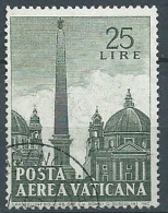 1959 VATICANO USATO POSTA AEREA OBELISCO 25 LIRE - EDV12 - Luftpost