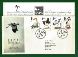 GB GREAT BRITAIN 1989 Grande Bretagne - RSPB Birds - 4v FDC + Brochure - GANNET OYSTERCATCHER AVOCET PUFFIN Coastline - Seagulls