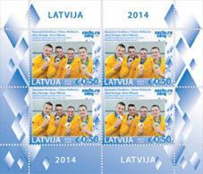 Latvia 2014 SILVER Medalist In OLIMPIC GAMES RUSSIA Sochi BOBSLEIGH  MINI SHEET OF 4 MNH - Winter 2014: Sochi