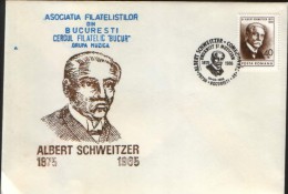 Romania- Occasionally Cover 1990- Music , 25 Years After The Death Of Albert Schweitzer, Organist And Musician - Albert Schweitzer