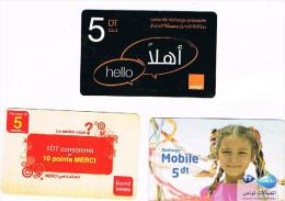 TUNISIA  -   (GSM RECHARGE) -  LOT OF 3 DIFFERENT COMPANIES     -  USED  -  RIF. 8106 - Tunisia
